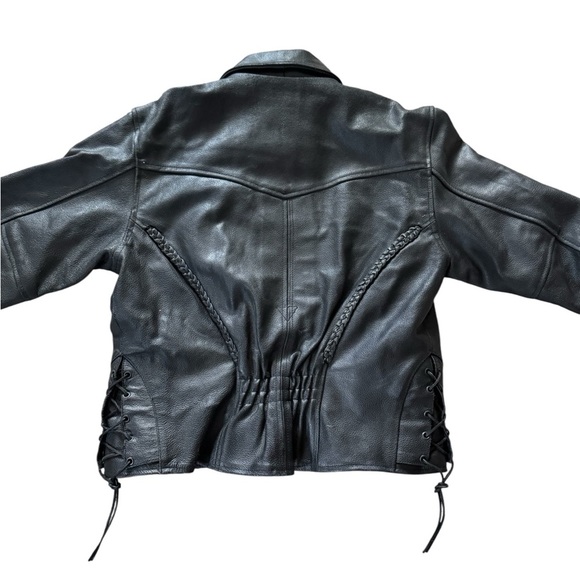 VTG Leather Biker Western Jacket Women’s XL Cinch Waist Woven Relaxed Grunge - Picture 5 of 8